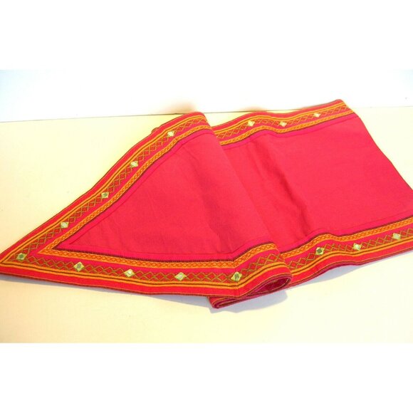 Boho Table Runner Hot Pink with Mirror Trim 72" - Picture 2 of 6